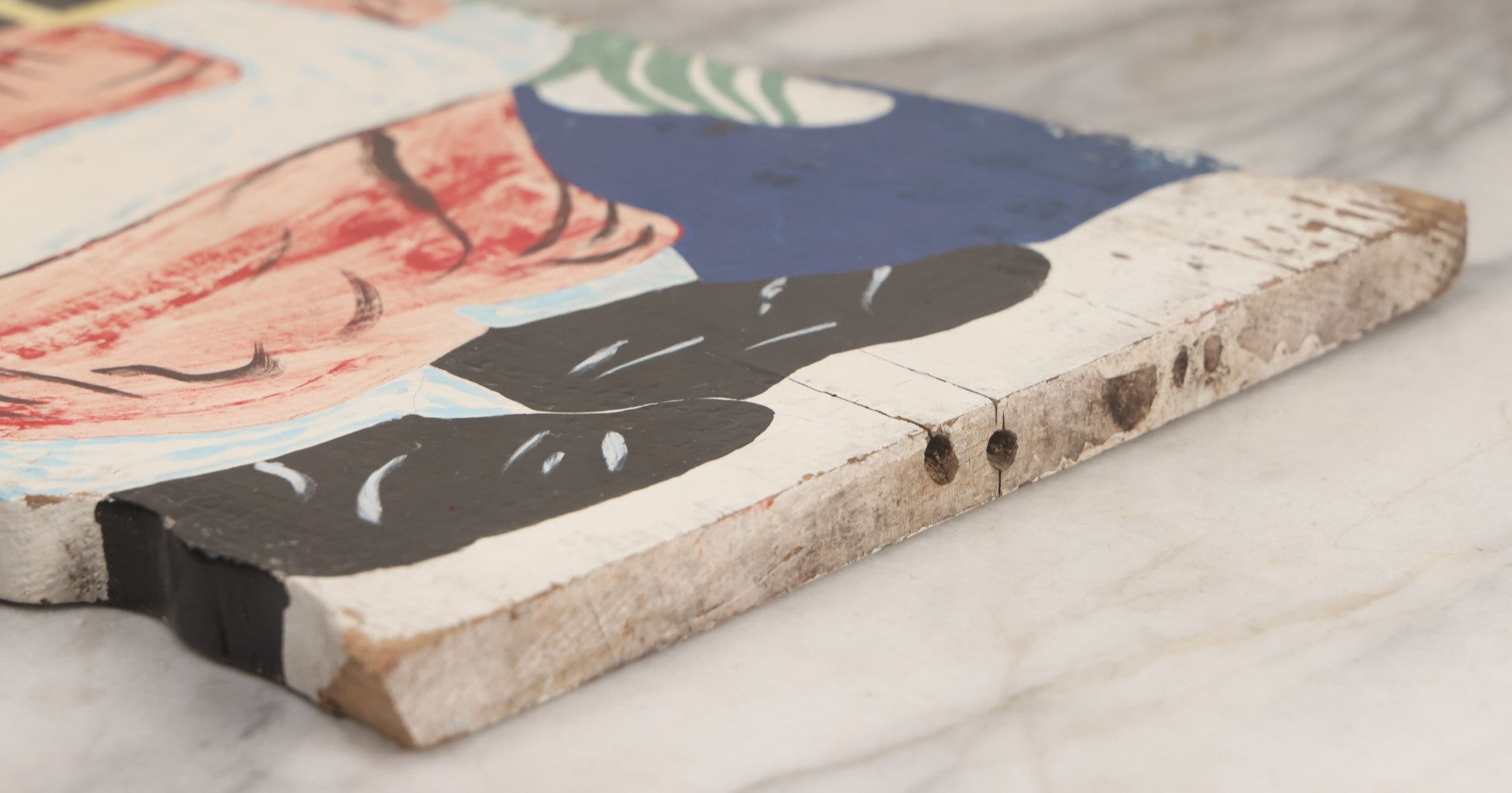 Lot 009 - Vintage Folk Art Hand Cut Hand Painted Christmas Santa Claus Wooden Lawn Ornament, 11-1/2" x 21-3/4"