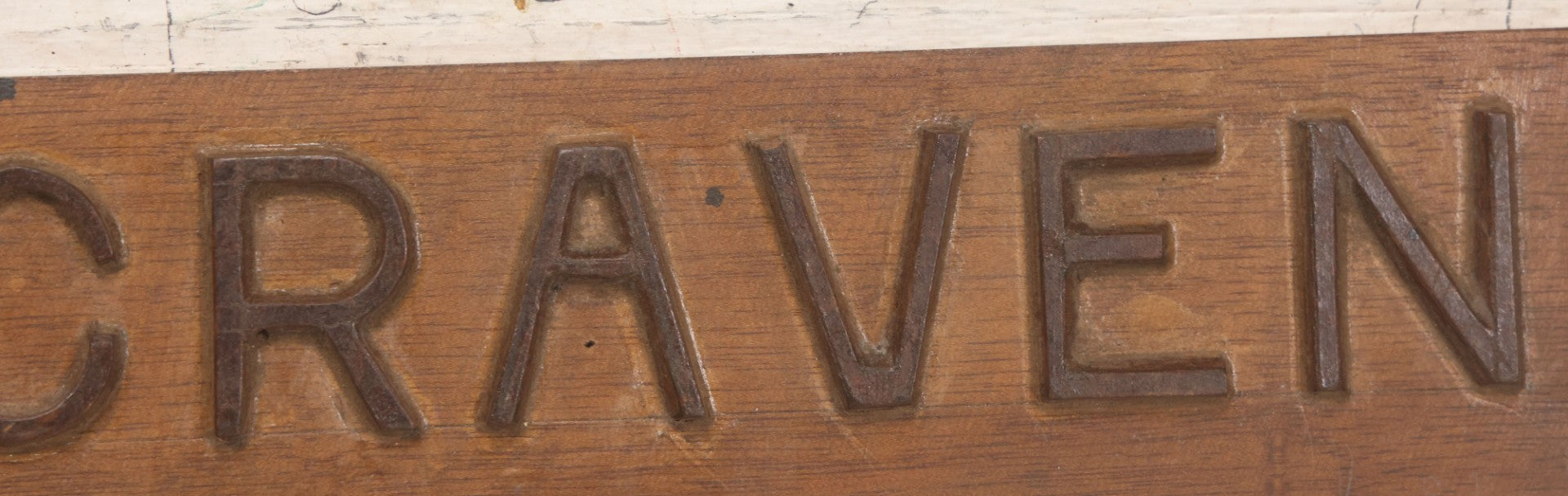 Lot 010 - Vintage Folk Art Wooden Name Plate Sign With Individually Hand Carved Letters For "J. Craven," 12" x 3-1/8"