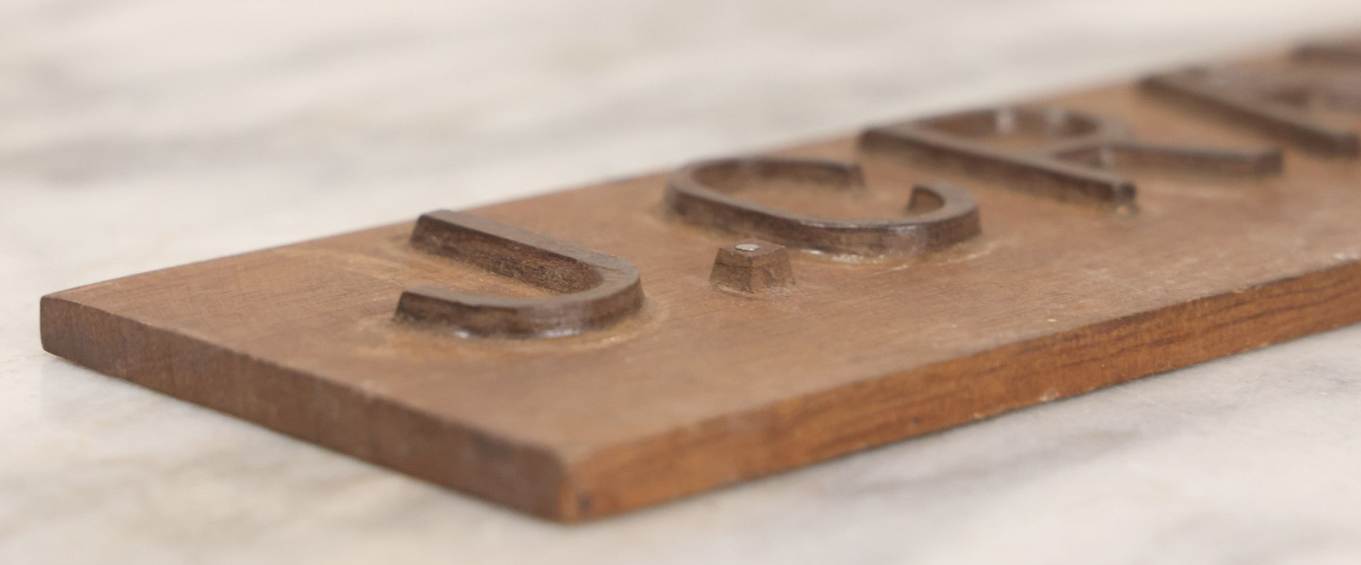 Lot 010 - Vintage Folk Art Wooden Name Plate Sign With Individually Hand Carved Letters For "J. Craven," 12" x 3-1/8"