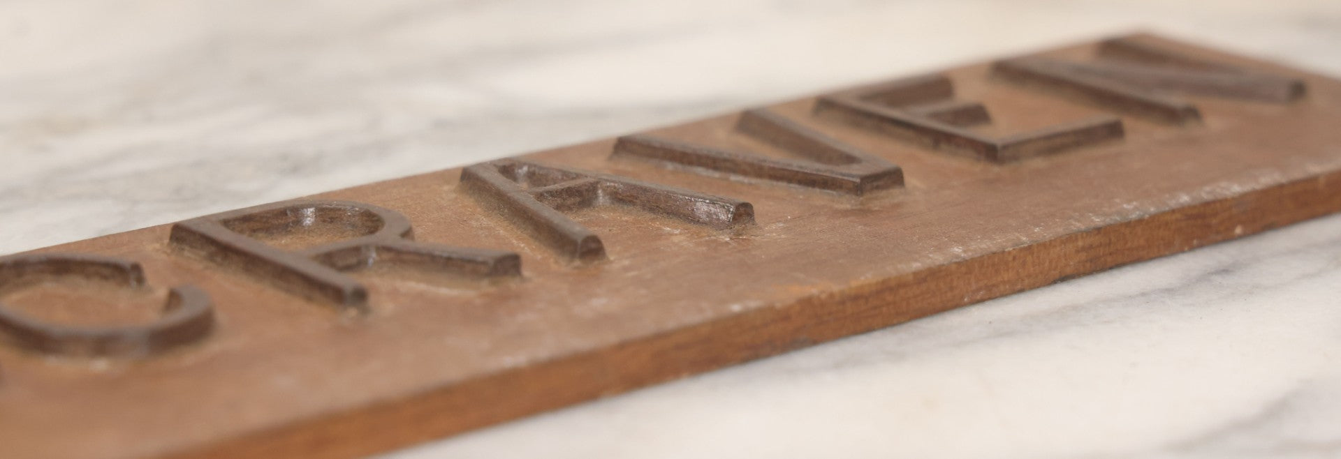 Lot 010 - Vintage Folk Art Wooden Name Plate Sign With Individually Hand Carved Letters For "J. Craven," 12" x 3-1/8"