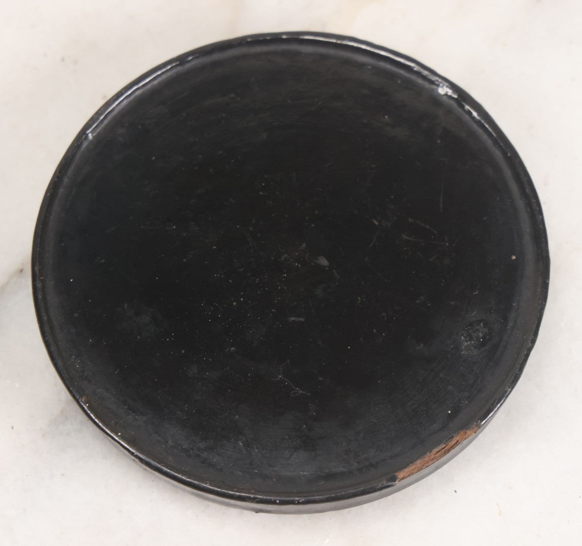 Lot 011 - Antique Laquered Papier Mache Dresser Box With Lithographed Lid Of One Woman Comforting Another, Note Small Loss To Bottom Lip