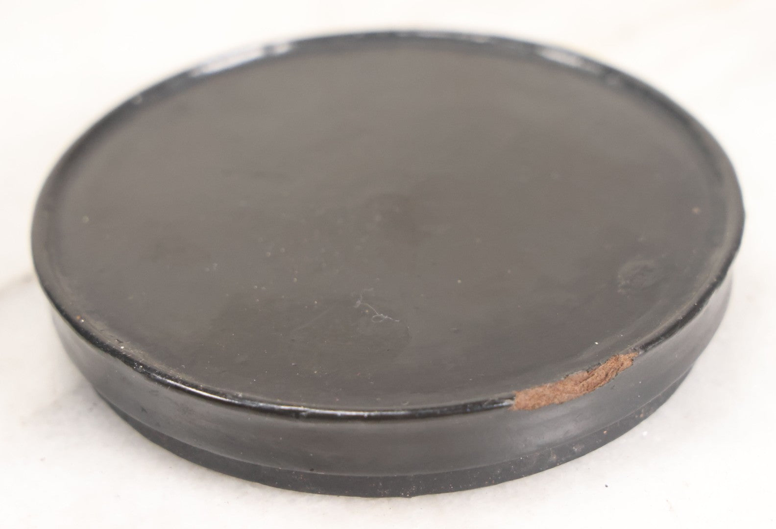 Lot 011 - Antique Laquered Papier Mache Dresser Box With Lithographed Lid Of One Woman Comforting Another, Note Small Loss To Bottom Lip