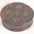 Lot 012 - Antique Laquered Papier Mache Dresser Box With Inlaid Geometric Cover And Red Paint Marbling, Note Loss To Edge Of Lid