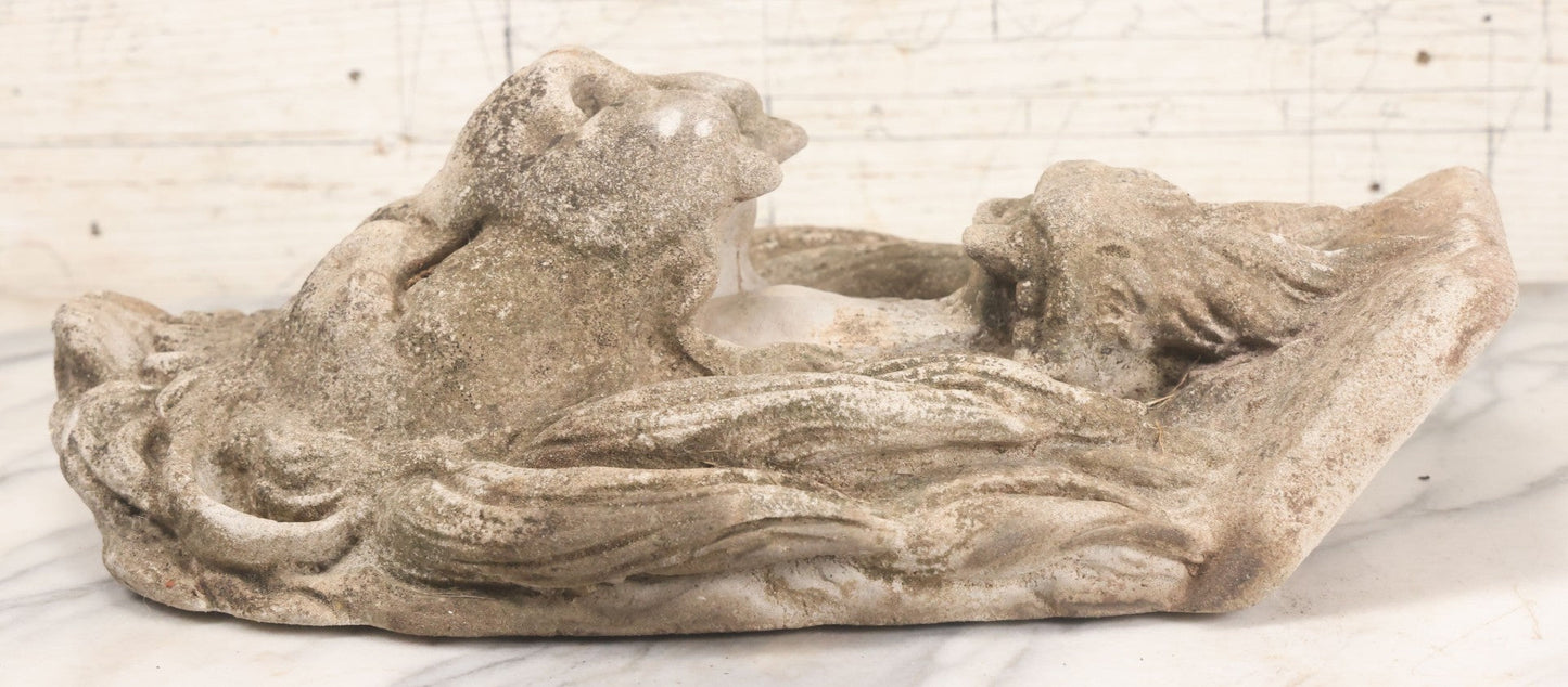 Lot 013 - Vintage Cast Cement Roaring Lion Head With Natural Patina, Thick Gauge Wire Hanger On Back, 10" x 16"