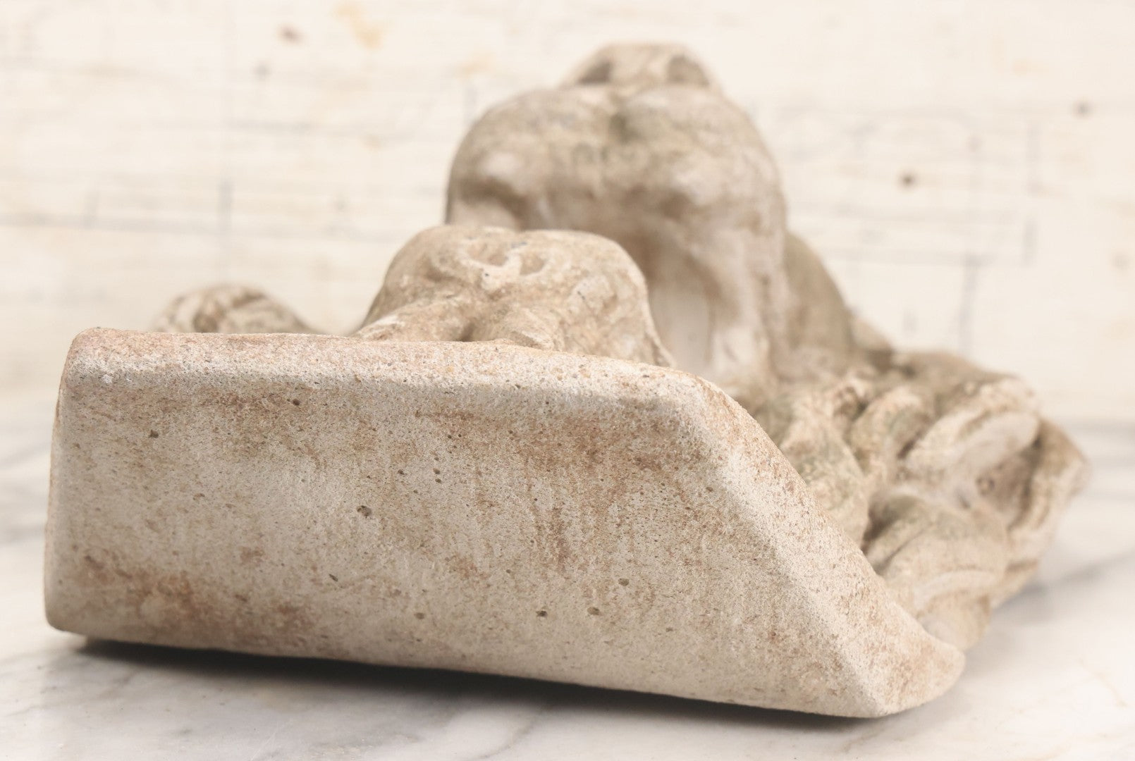 Lot 013 - Vintage Cast Cement Roaring Lion Head With Natural Patina, Thick Gauge Wire Hanger On Back, 10" x 16"