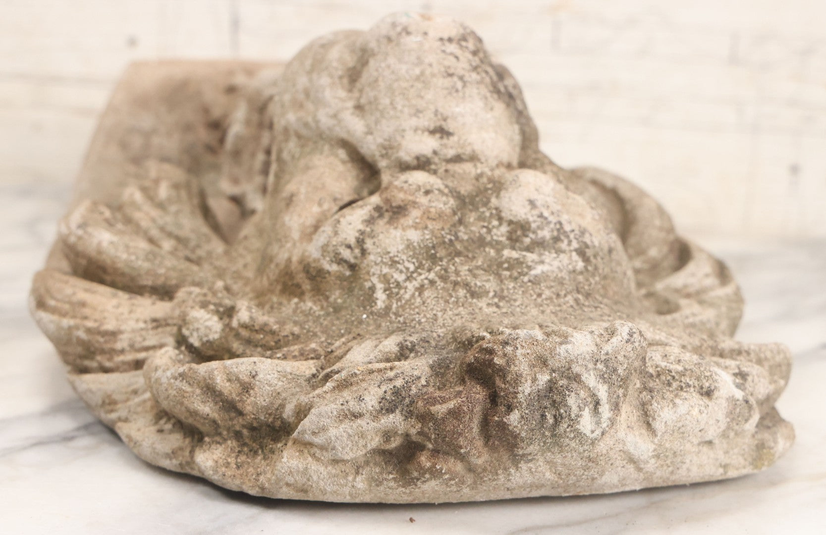 Lot 013 - Vintage Cast Cement Roaring Lion Head With Natural Patina, Thick Gauge Wire Hanger On Back, 10" x 16"