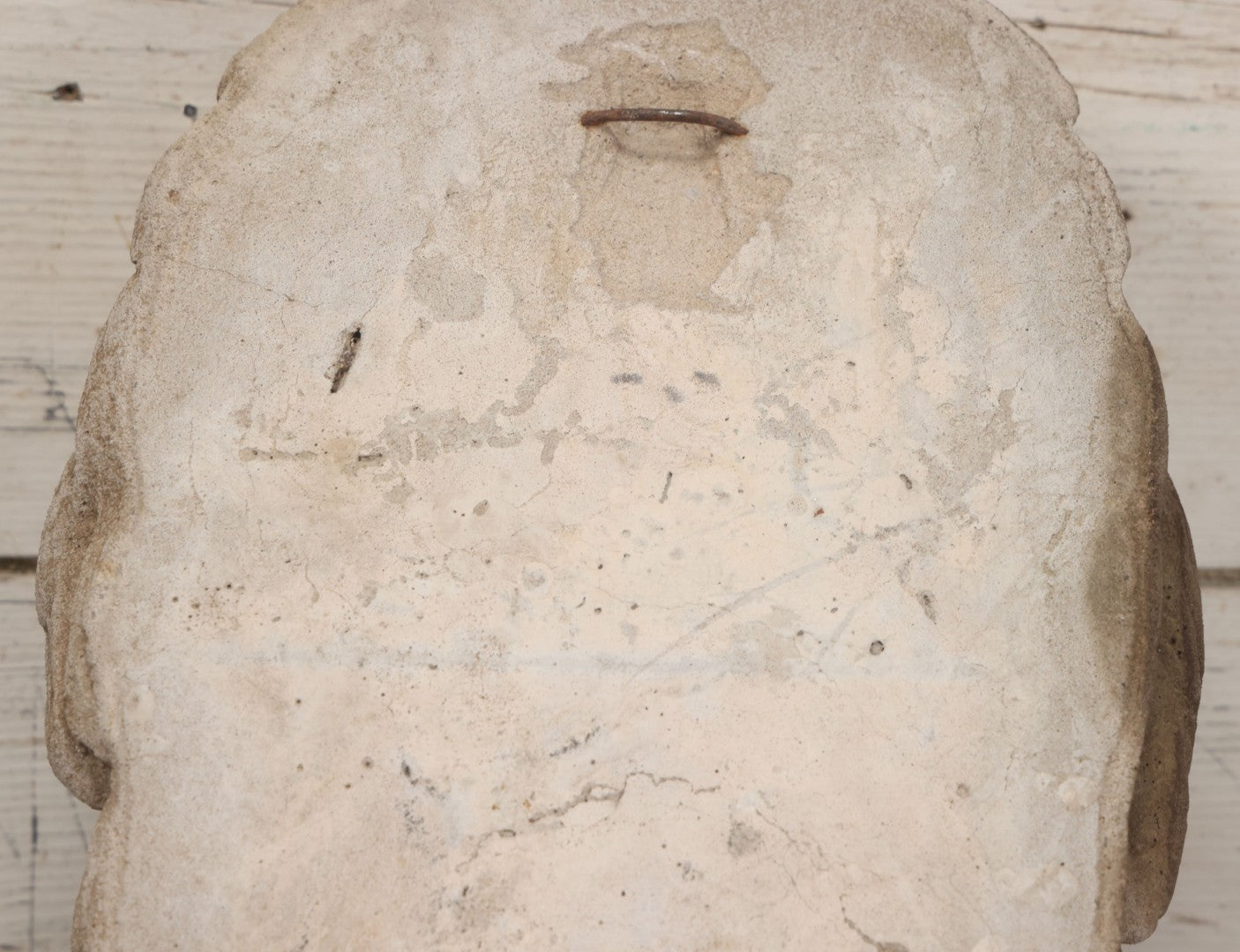 Lot 013 - Vintage Cast Cement Roaring Lion Head With Natural Patina, Thick Gauge Wire Hanger On Back, 10" x 16"