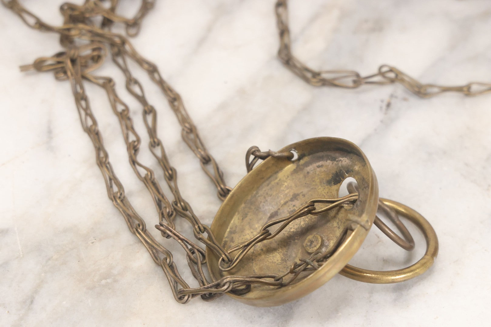 Lot 015 - Vintage Brass Church Censer Incense Burner With Cherub Figureheads, Hanging Chains, Circa Early 20th Century