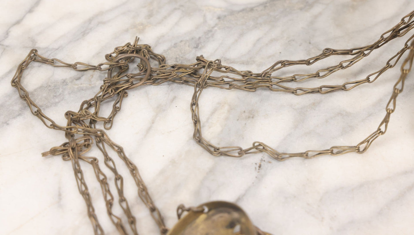 Lot 015 - Vintage Brass Church Censer Incense Burner With Cherub Figureheads, Hanging Chains, Circa Early 20th Century