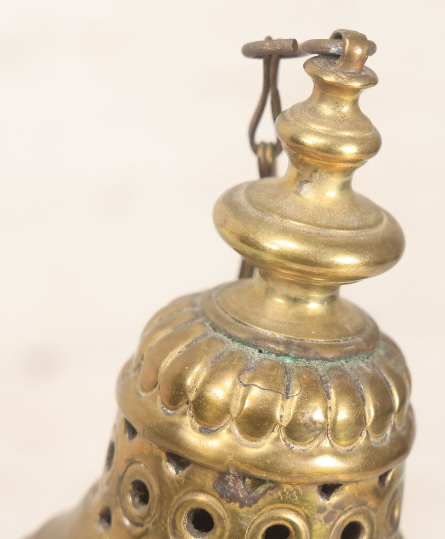 Lot 015 - Vintage Brass Church Censer Incense Burner With Cherub Figureheads, Hanging Chains, Circa Early 20th Century