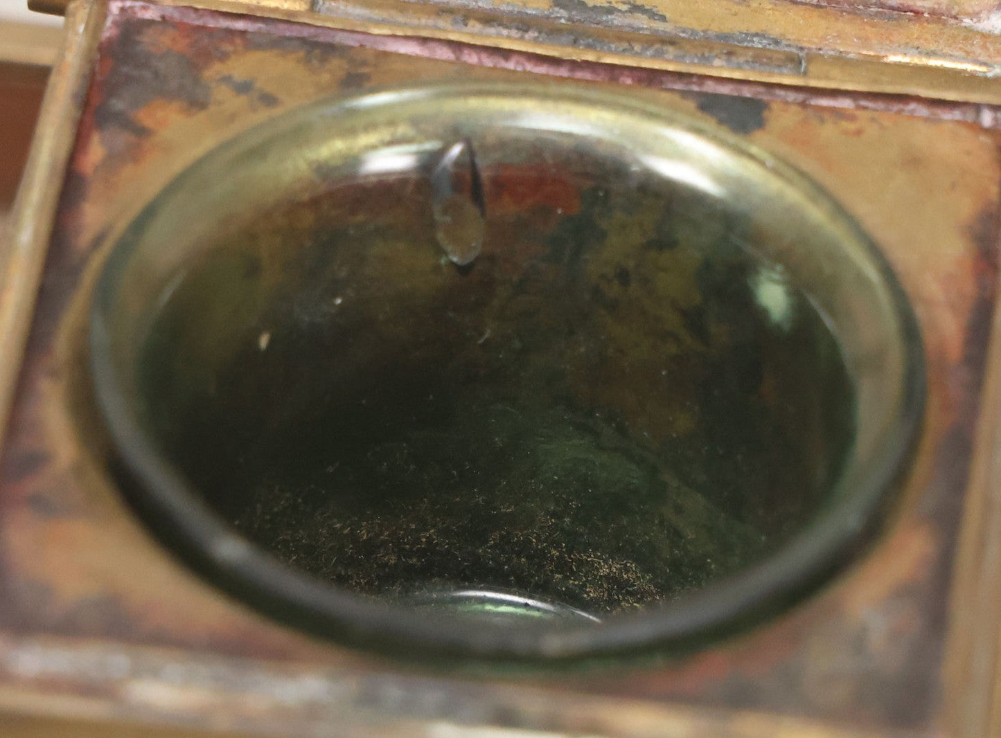 Lot 016 - Antique Arts And Crafts Art Deco Brass And Copper Double Inkwell With Hinged Lids, One Glass Insert, And Natural Patina 