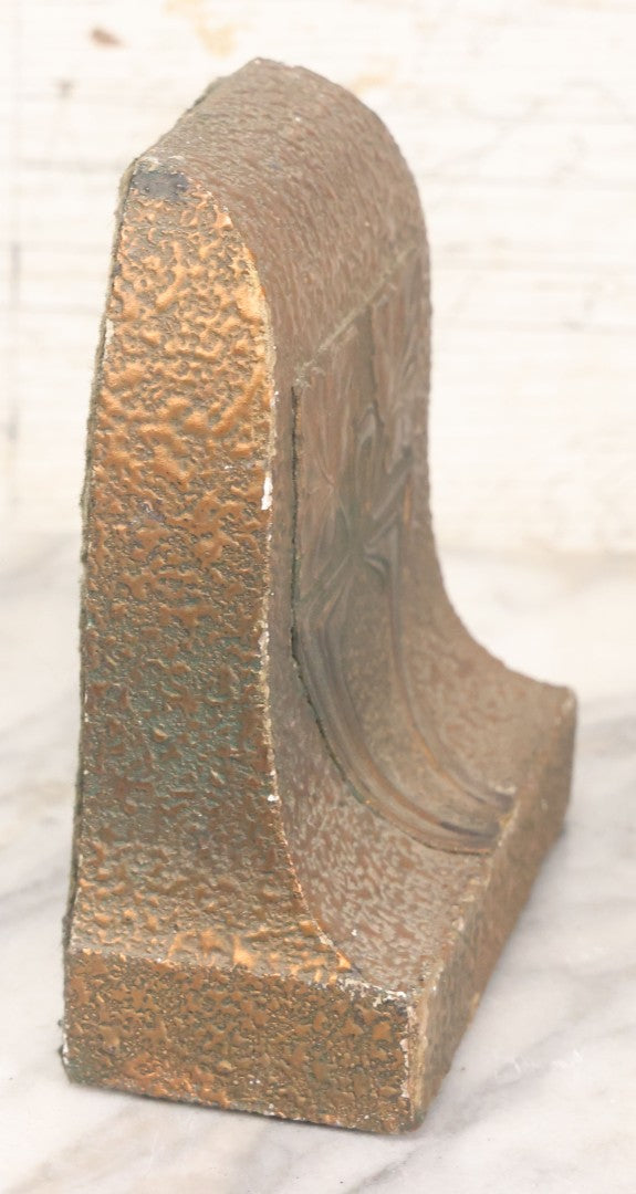 Lot 017 - Pair Of Antique Art And Crafts Art Nouveau Plaster Bookends With Leaf Design, Patinated Bronze Paint And Felt Bottom And Backing 