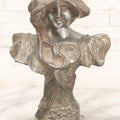 Lot 018 - Antique Pot Metal Art Nouveau Hilda Woman Bust With Floral Embellishments And Original Patina, 6-7/8" Height