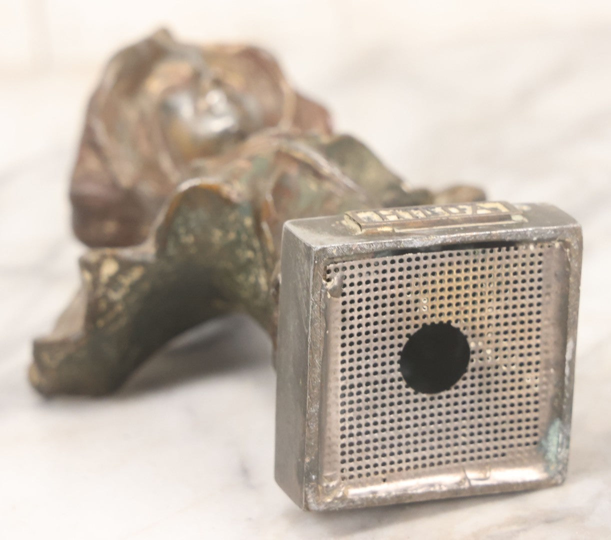 Lot 018 - Antique Pot Metal Art Nouveau Hilda Woman Bust With Floral Embellishments And Original Patina, 6-7/8" Height