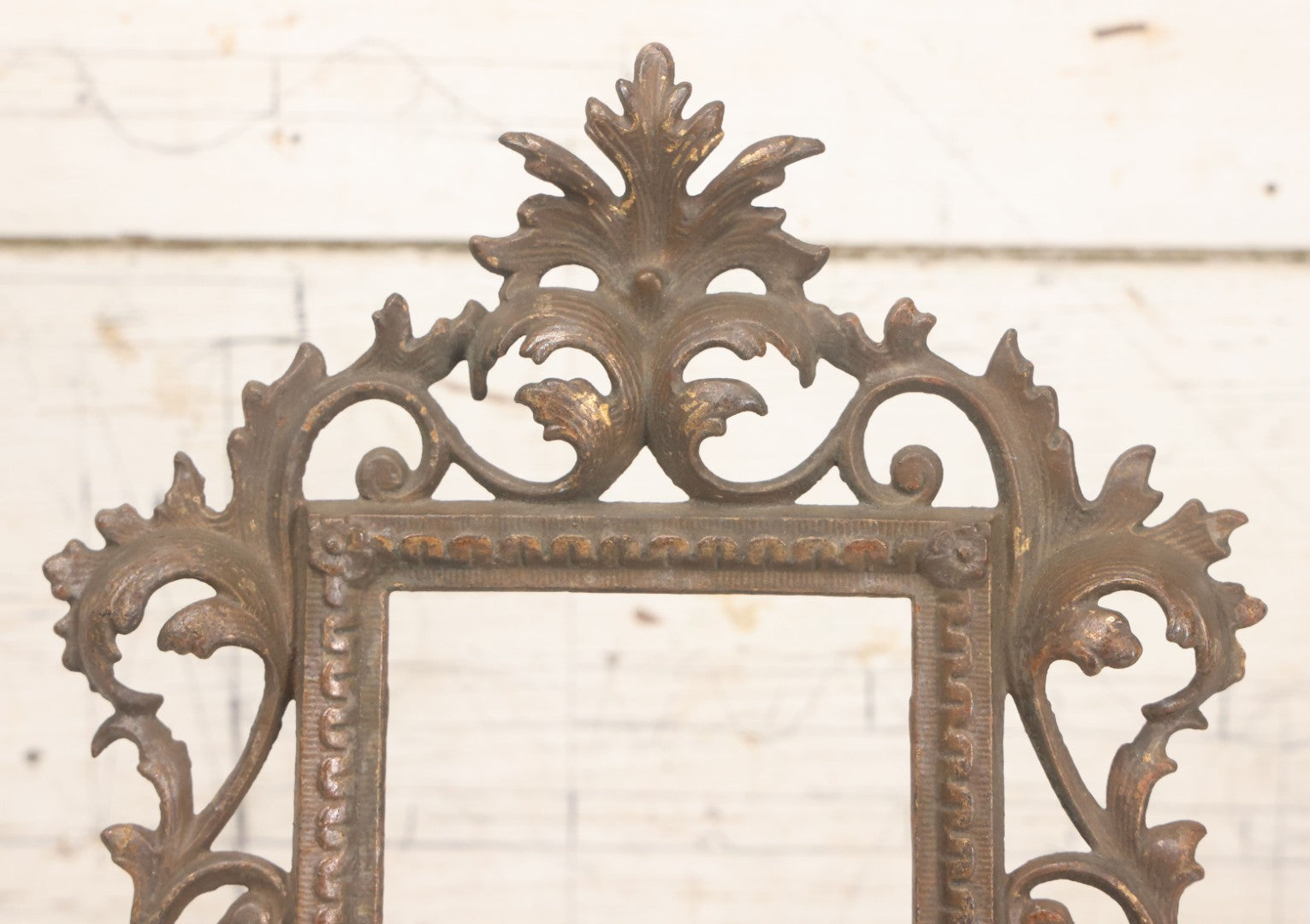 Lot 019 - Antique Ornate Gold Painted Cast Metal Rococco Style Frame With Folding Stand