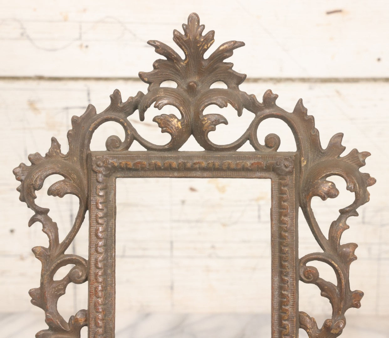 Lot 019 - Antique Ornate Gold Painted Cast Metal Rococco Style Frame With Folding Stand