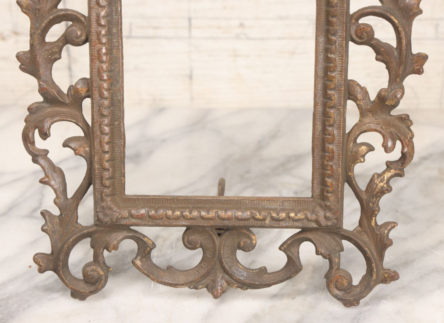 Lot 019 - Antique Ornate Gold Painted Cast Metal Rococco Style Frame With Folding Stand