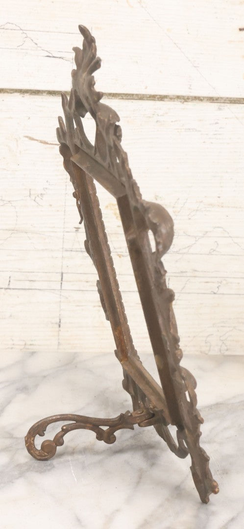 Lot 019 - Antique Ornate Gold Painted Cast Metal Rococco Style Frame With Folding Stand