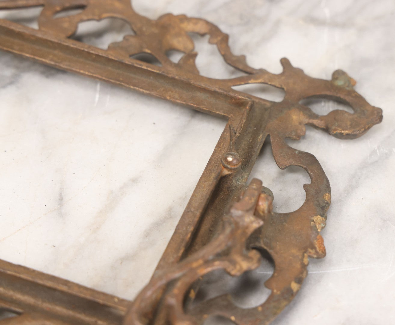 Lot 019 - Antique Ornate Gold Painted Cast Metal Rococco Style Frame With Folding Stand