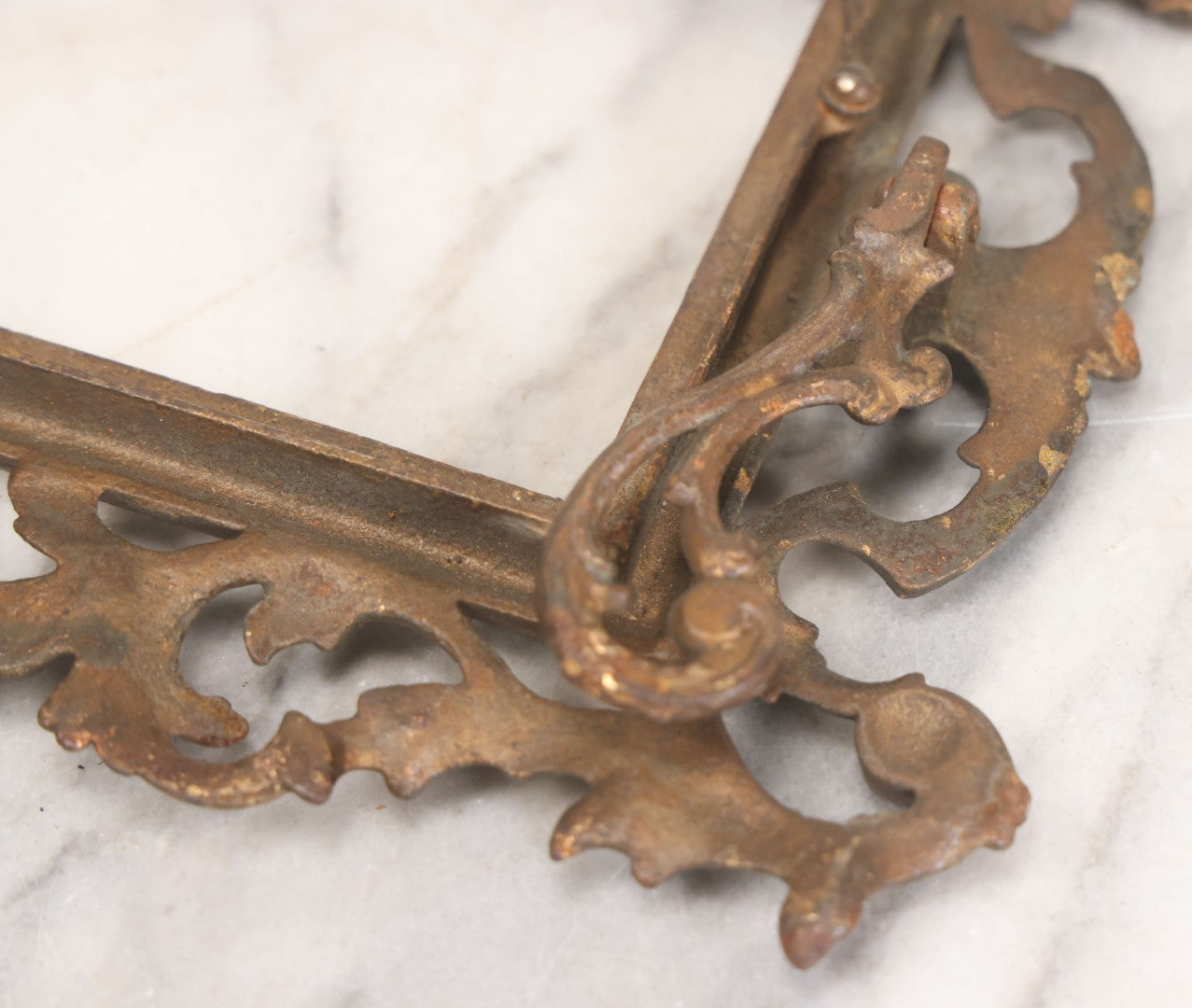 Lot 019 - Antique Ornate Gold Painted Cast Metal Rococco Style Frame With Folding Stand