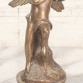 Lot 020 - Vintage Cast Brass Cherub Angel Statue Playing Flute On Base With Felt Bottom, 7-5/8" Height