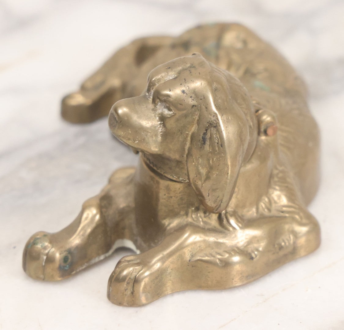 Lot 021 - Vintage Cast Brass Figural Dog Inkwell With Hinged Head Lid 