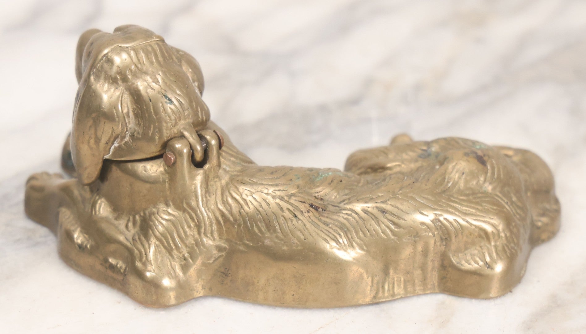 Lot 021 - Vintage Cast Brass Figural Dog Inkwell With Hinged Head Lid 