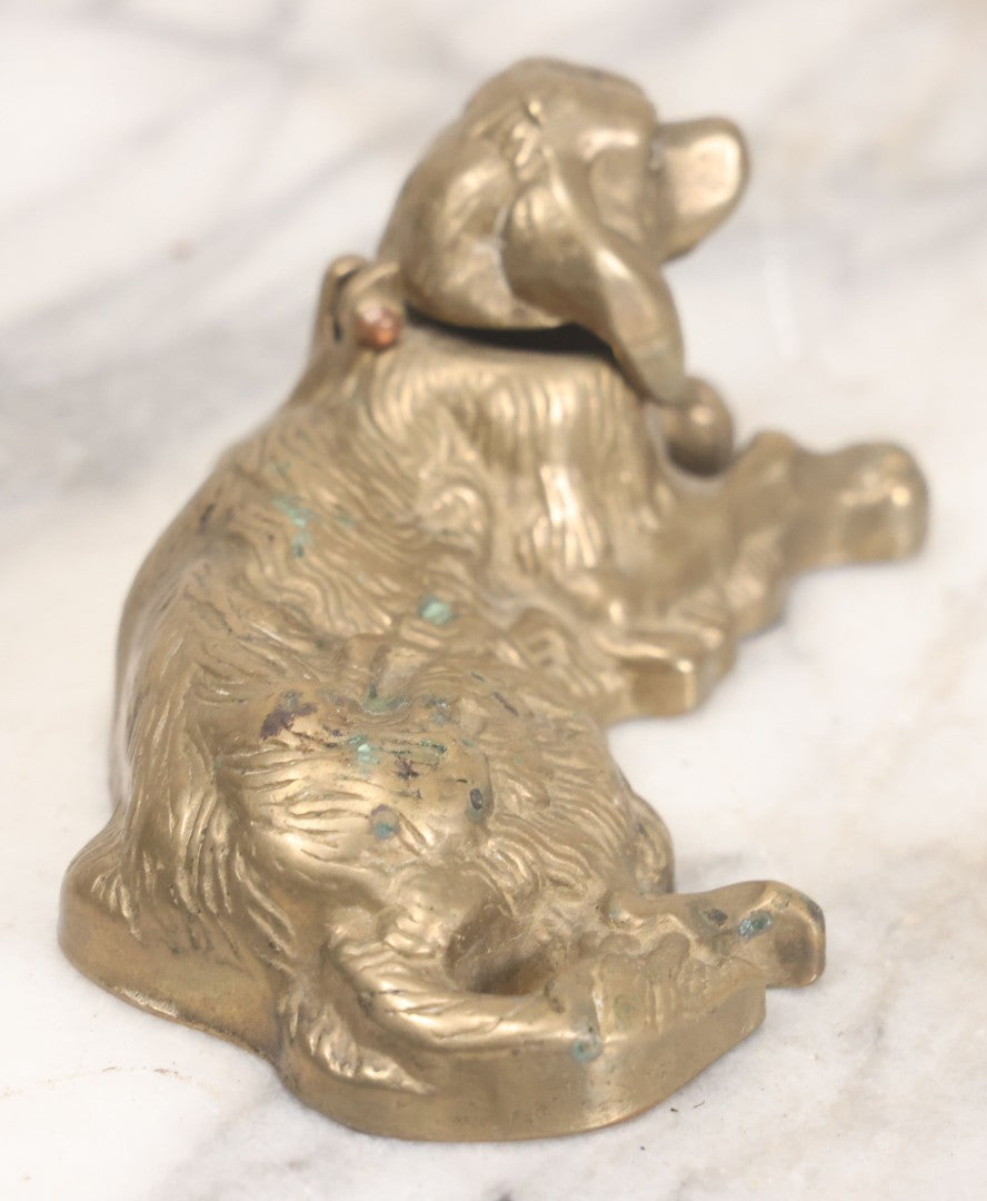 Lot 021 - Vintage Cast Brass Figural Dog Inkwell With Hinged Head Lid 