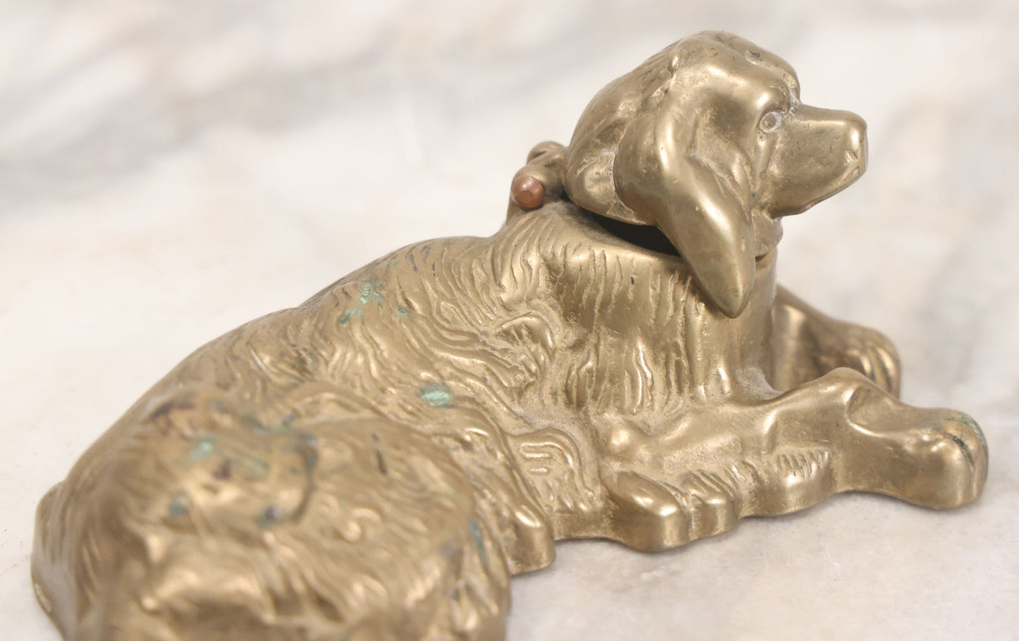 Lot 021 - Vintage Cast Brass Figural Dog Inkwell With Hinged Head Lid 