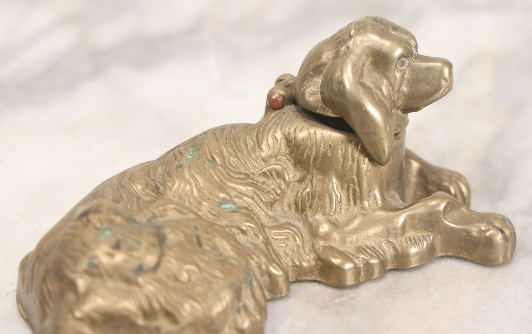 Lot 021 - Vintage Cast Brass Figural Dog Inkwell With Hinged Head Lid 