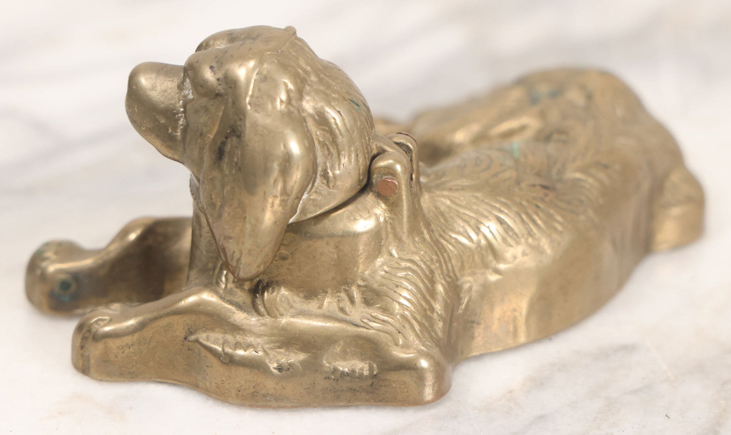 Lot 021 - Vintage Cast Brass Figural Dog Inkwell With Hinged Head Lid 