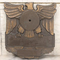 Lot 022 - Vintage Cast Bronze Americana Federal Eagle With Winged Shield Plaque Fragment, Possibly A Clock Face, With Three Threaded Mounting Holes On Verso, Circa 1930s, 8" x 8-5/8"