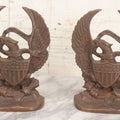 Lot 023 - Pair Of Vintage Bronzed Cast Iron Bookends With Patriotic Eagle Clutching Olive Branch And Arrows, With Shield And "E. Pluribus Unum" Banner