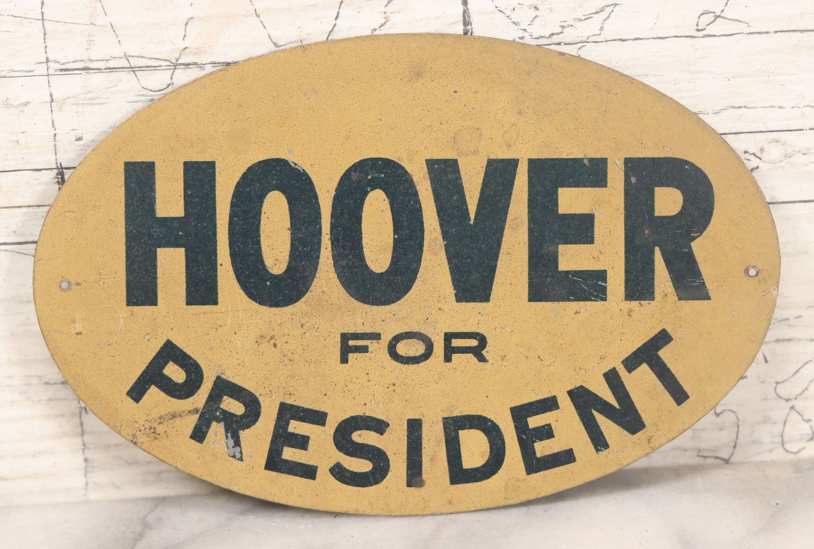Lot 024 - Vintage "Hoover For President" Election Memorabilia Lithographed Tin Tacker Sign, Circa 1928, 5-5/8" x 3-5/8"