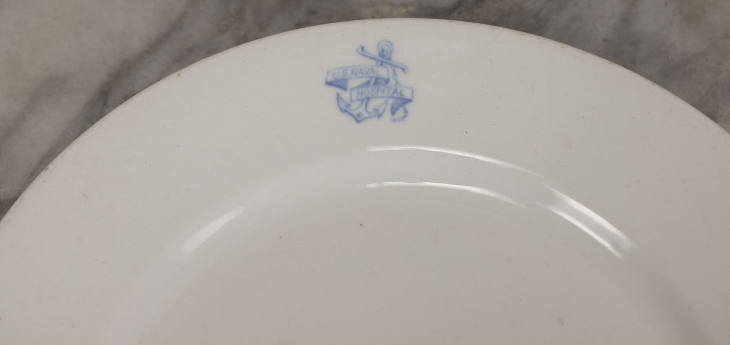 Lot 026 - Antique Porcelein Dinner Plate From U.S. Naval Hospital With Anchor Motif And Insignia, Manufactured By Maddock's American China, 9-1/2" Diameter