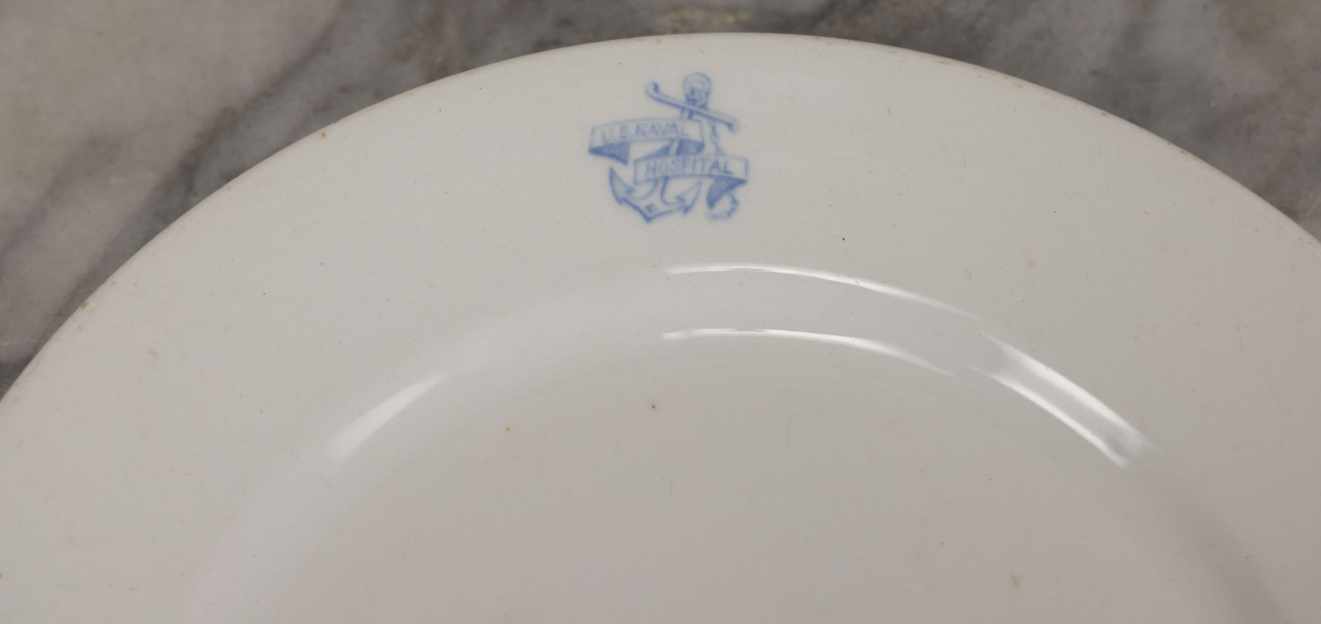 Lot 026 - Antique Porcelein Dinner Plate From U.S. Naval Hospital With Anchor Motif And Insignia, Manufactured By Maddock's American China, 9-1/2" Diameter