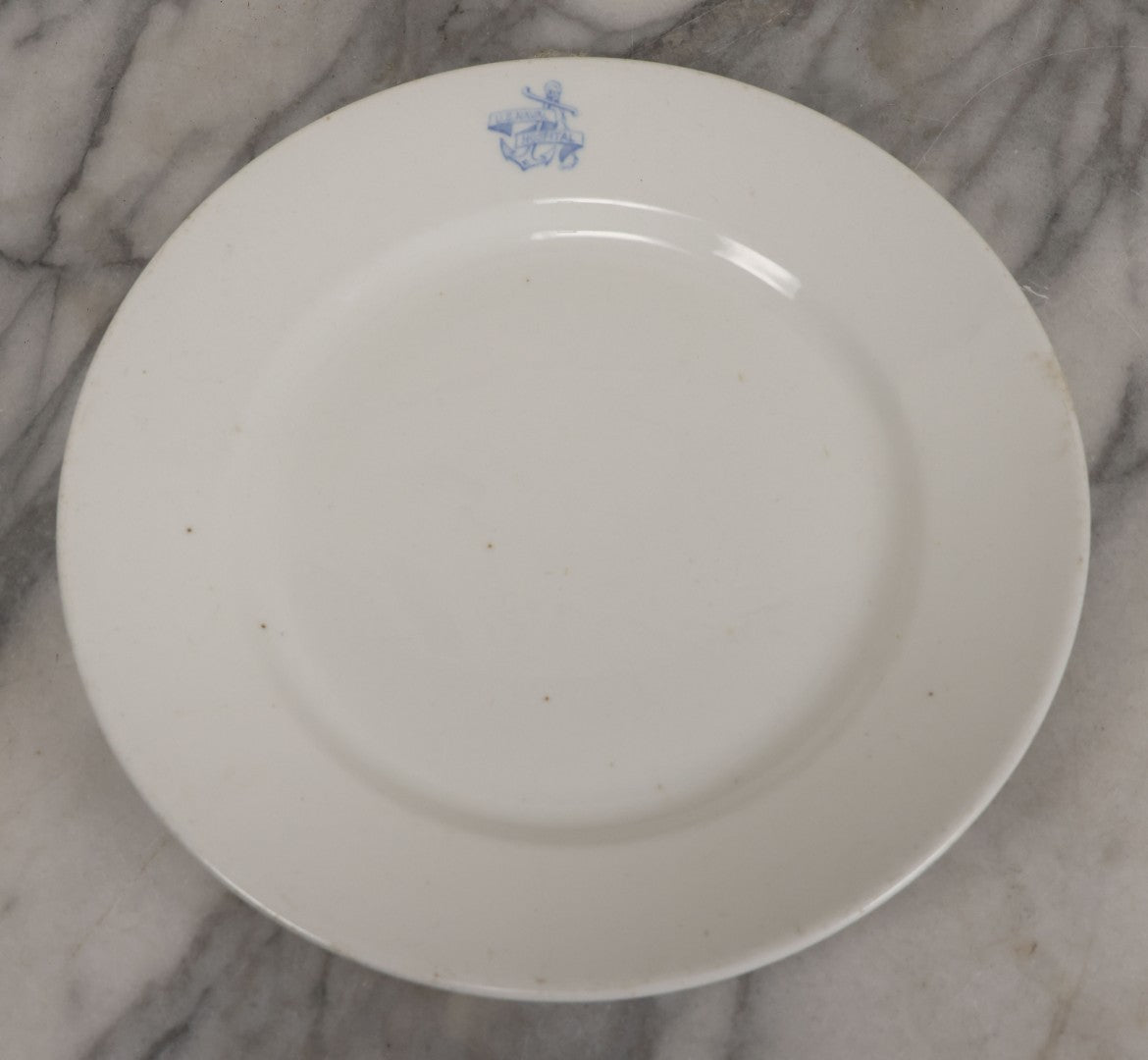 Lot 026 - Antique Porcelein Dinner Plate From U.S. Naval Hospital With Anchor Motif And Insignia, Manufactured By Maddock's American China, 9-1/2" Diameter