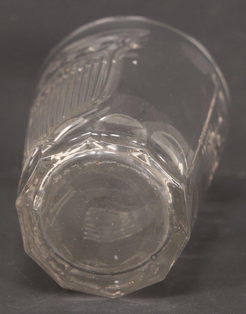 Lot 028 - Vintage American Pattern Glass Drinking Cup With American Flag, Patriotic Shield, And Rifle Motifs