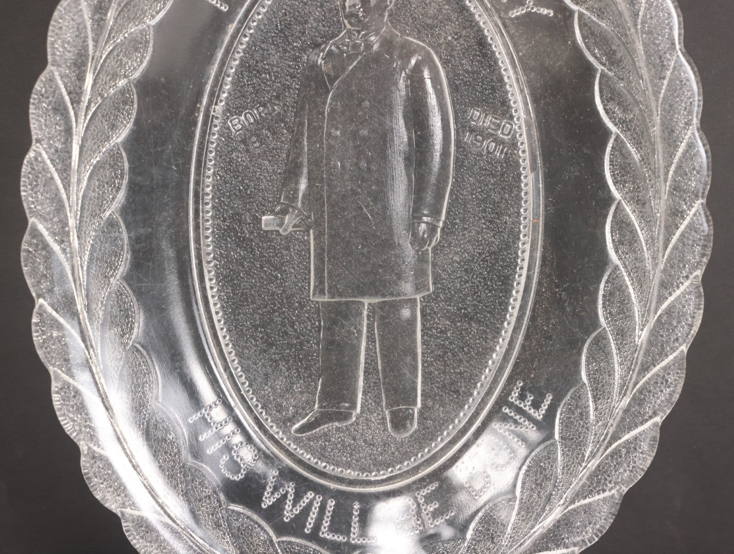 Lot 029 - Antique Early American Pattern Glass E.A.P.G. William Mckinley Assassination Memorial Platter, "It Is God's Way, His Will Be Done," Circa 1901