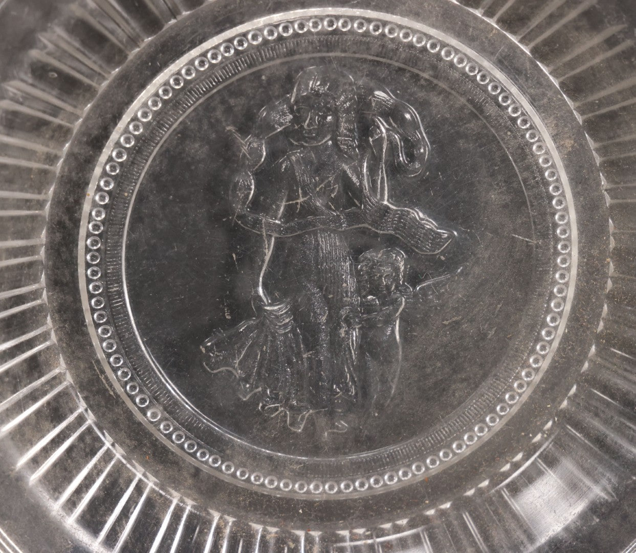 Lot 030 - Antique Early American Pattern Glass E.A.P.G. Cupid And Venus Plate Platter By Richards & Hartley Glass Company, Circa 1880