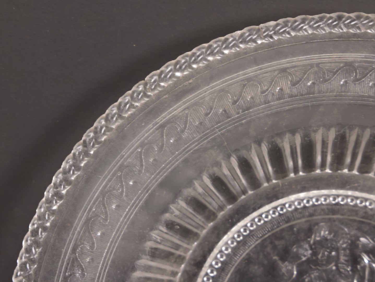 Lot 030 - Antique Early American Pattern Glass E.A.P.G. Cupid And Venus Plate Platter By Richards & Hartley Glass Company, Circa 1880