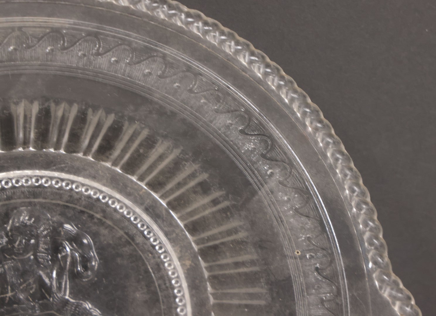 Lot 030 - Antique Early American Pattern Glass E.A.P.G. Cupid And Venus Plate Platter By Richards & Hartley Glass Company, Circa 1880