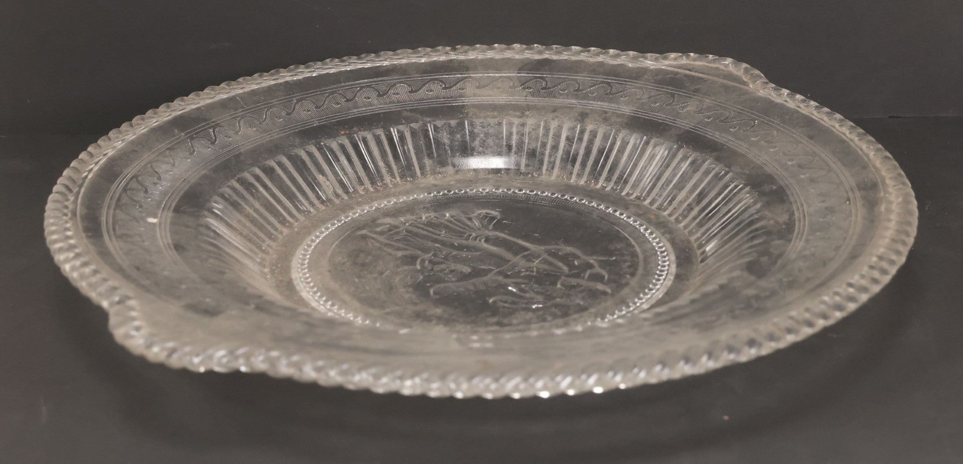 Lot 030 - Antique Early American Pattern Glass E.A.P.G. Cupid And Venus Plate Platter By Richards & Hartley Glass Company, Circa 1880
