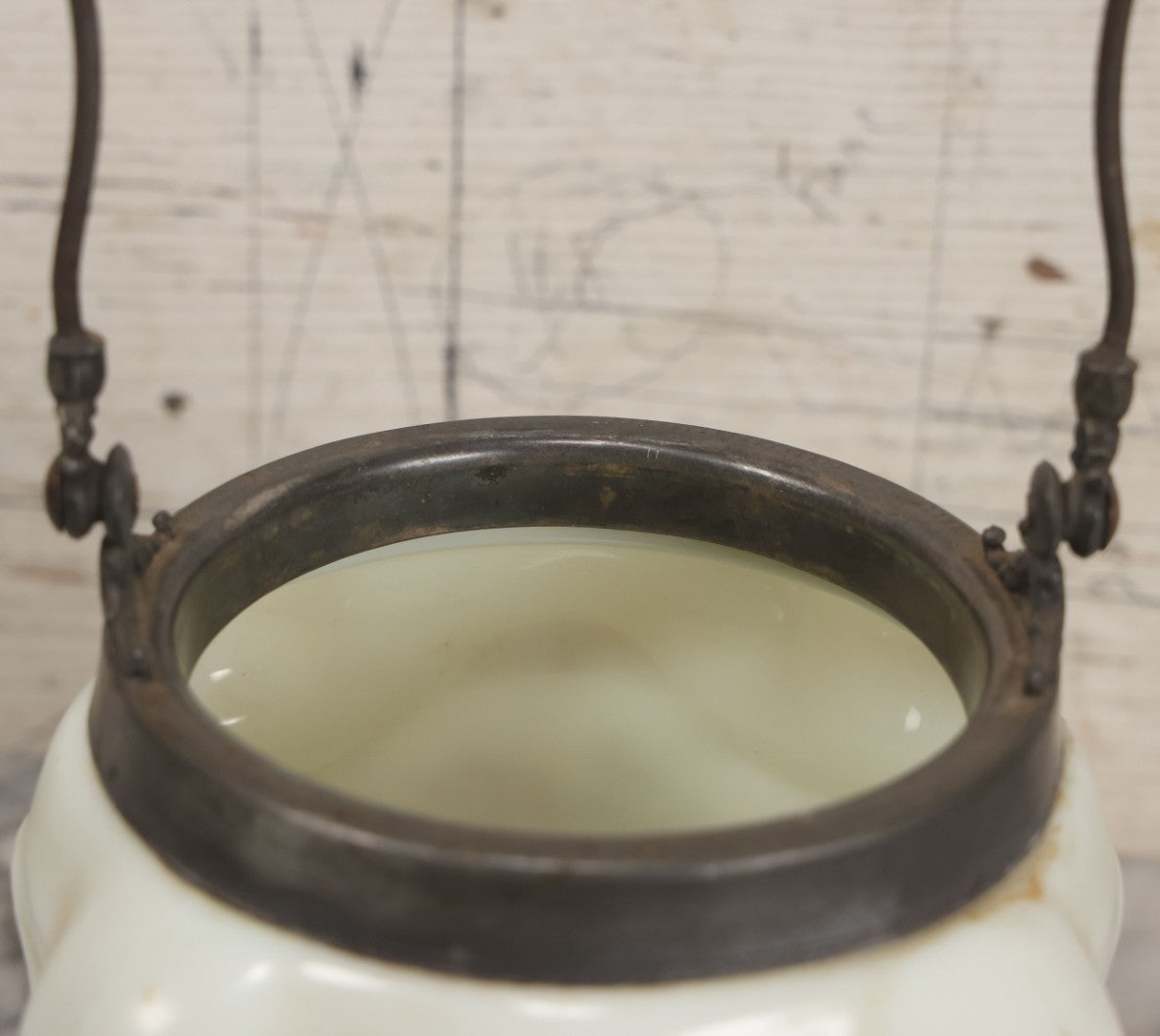 Lot 034 - Antique Opaque White Glass Biscuit Jar With Hand Painted Roses On Two Sides, Silverplate Lid And Handle