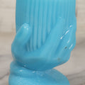 Lot 035 - Vintage Robins Egg Blue Glass Toothpick Or Match Holder With Hand Motif, 3-1/2" Height