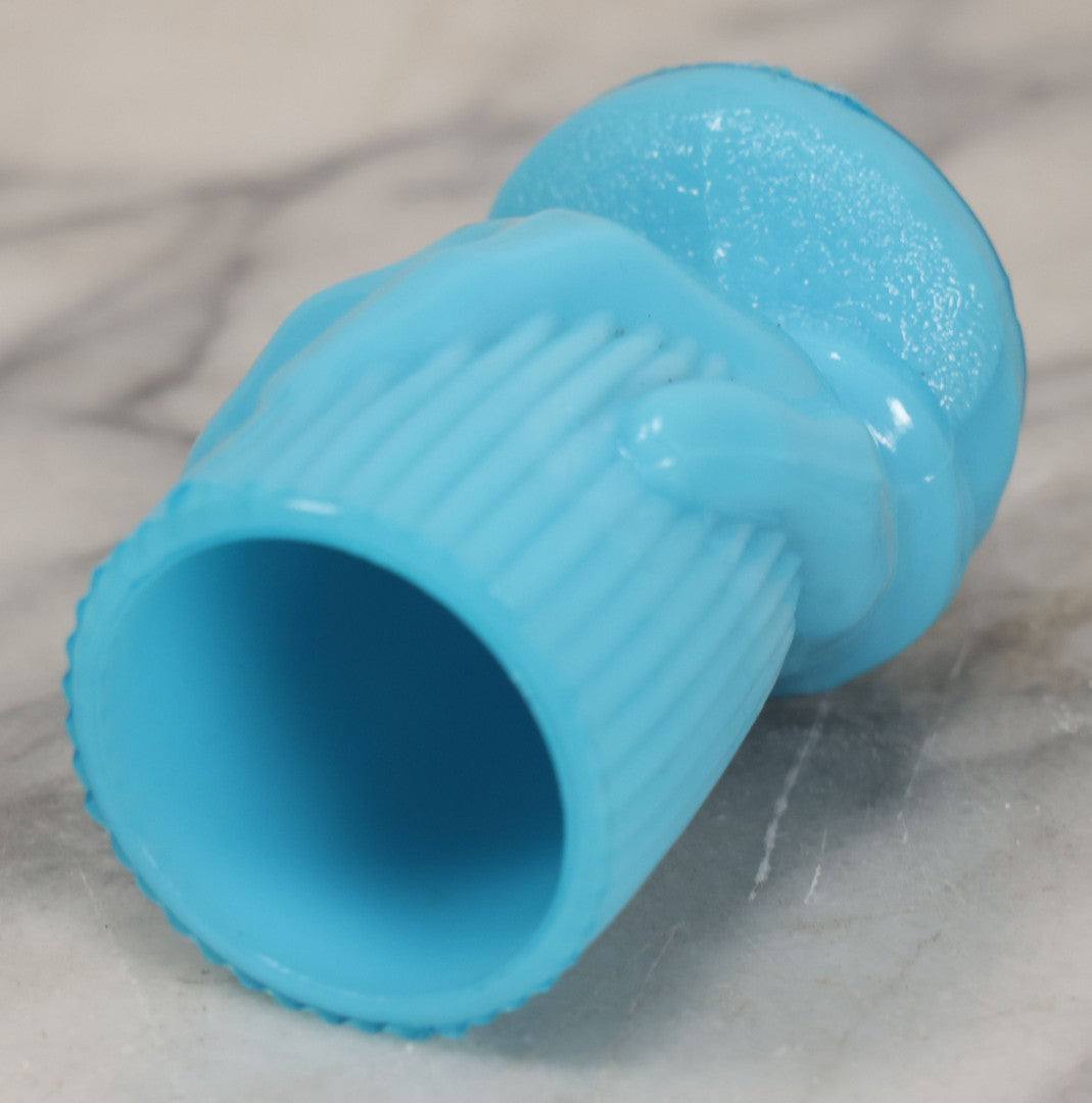 Lot 035 - Vintage Robins Egg Blue Glass Toothpick Or Match Holder With Hand Motif, 3-1/2" Height