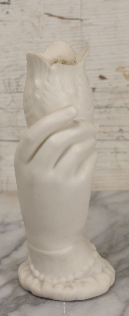 Lot 036 - Vintage Bisque Flower Vase With Hand, Fern, And Petal Motifs, Note Losses To Flower Petals, Chips, 7-3/8" Height