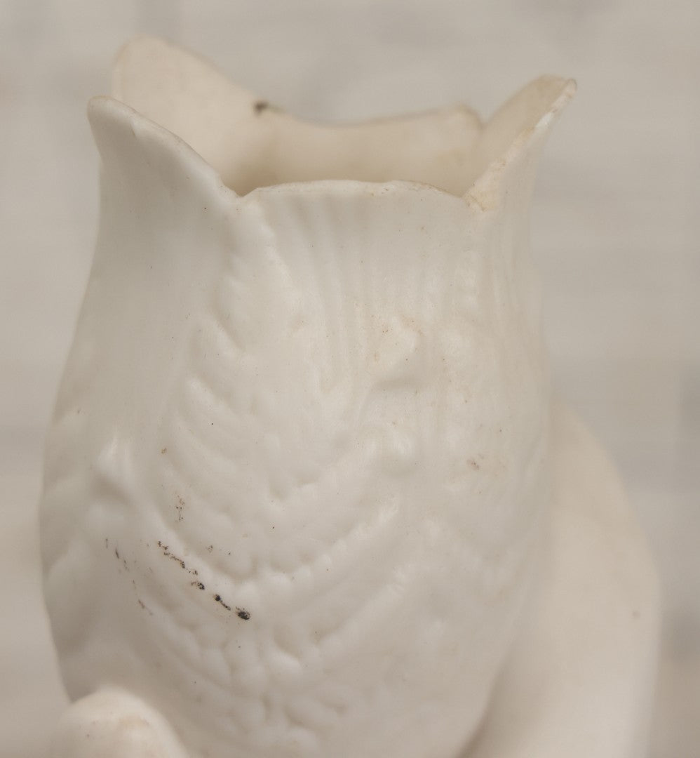 Lot 036 - Vintage Bisque Flower Vase With Hand, Fern, And Petal Motifs, Note Losses To Flower Petals, Chips, 7-3/8" Height