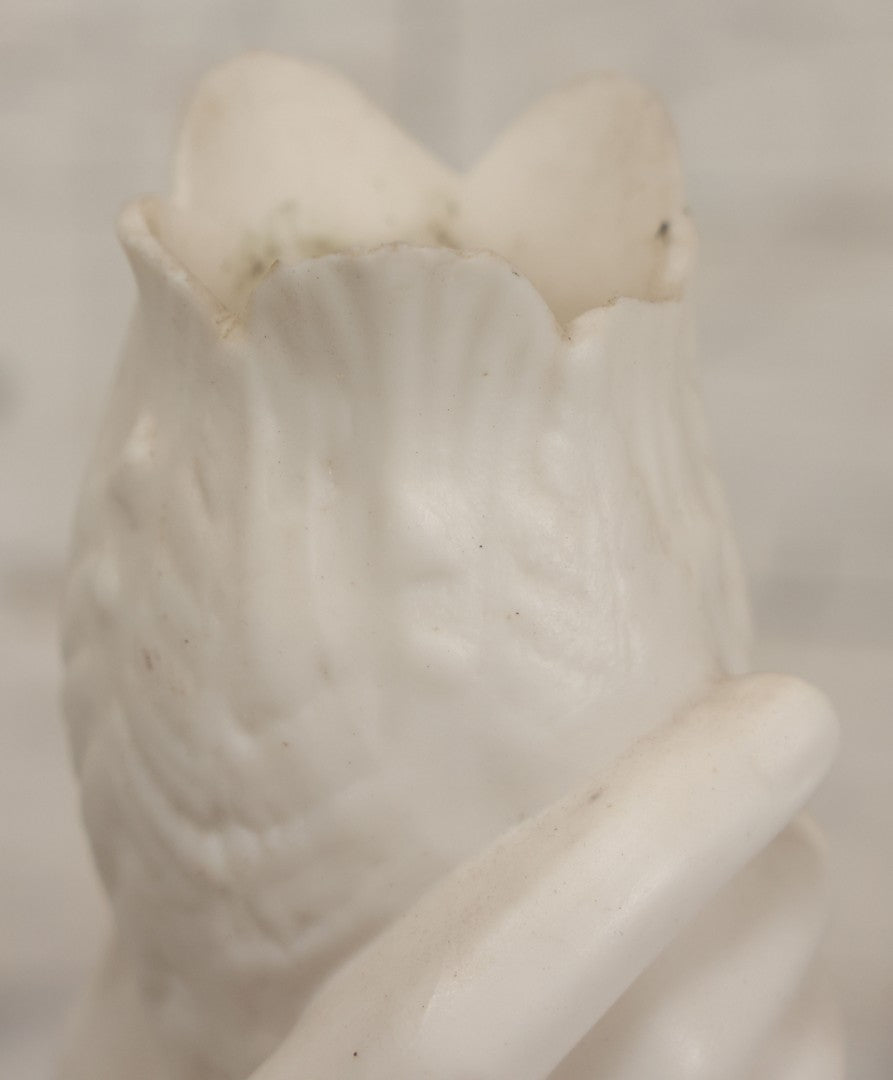 Lot 036 - Vintage Bisque Flower Vase With Hand, Fern, And Petal Motifs, Note Losses To Flower Petals, Chips, 7-3/8" Height