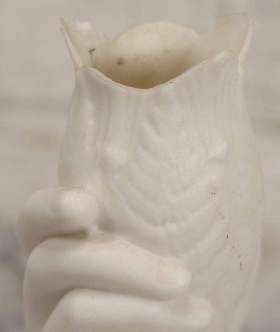 Lot 036 - Vintage Bisque Flower Vase With Hand, Fern, And Petal Motifs, Note Losses To Flower Petals, Chips, 7-3/8" Height